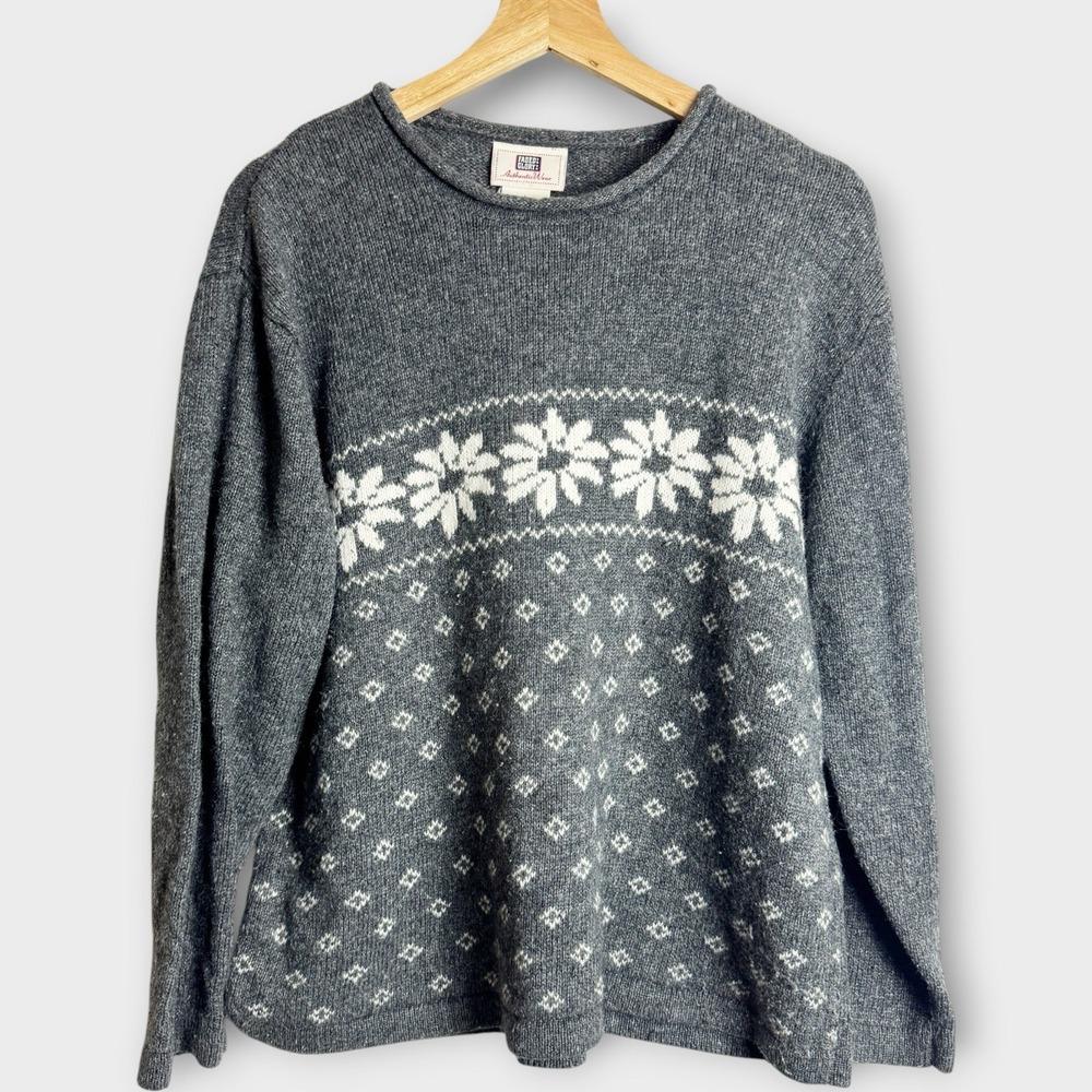 Faded Glory Large Wool Blend Nordic Style Fair Isle Vintage Gray Sweater Cabin